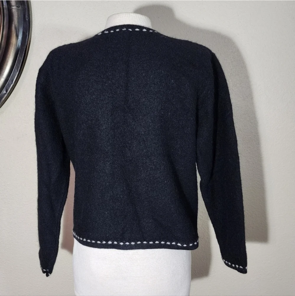 Karen Scott 100% Wool Cardigan Black Size L - Picture 16 of 17